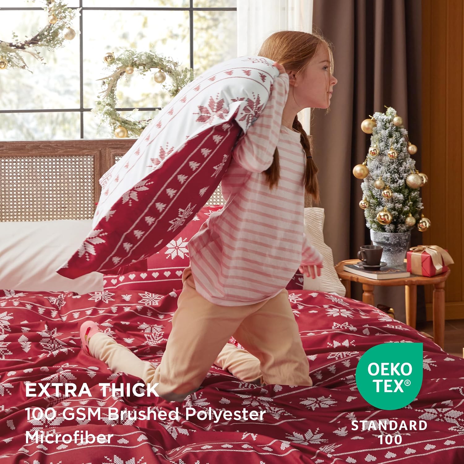 Thumbnail 2 de Bedsure King Christmas Snowflake Duvet Cover Set, 3-Piece Polyester