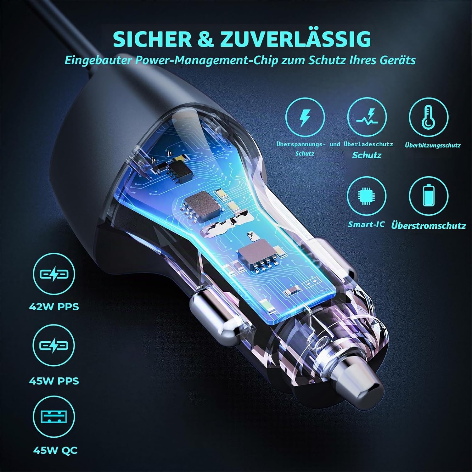 Detalle de SUNDAREE Auto-Ladegerät USB-C Kabel 90W – Schnellladen für 12V/24V Fahrzeuge