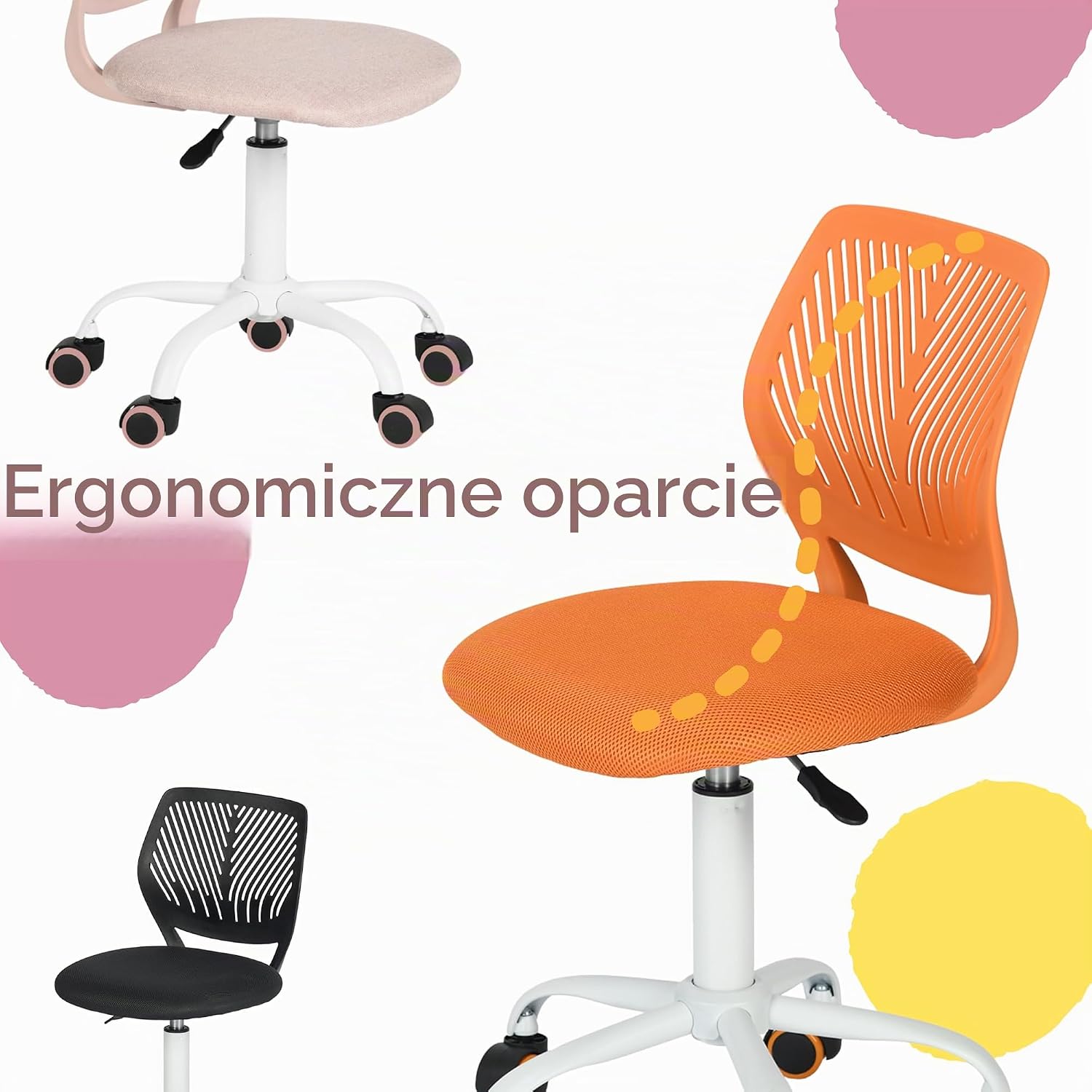 Thumbnail 6 de FurnitureR regulowane krzesło biurowe, obrotowe, brzoskwiniowo-różowe
