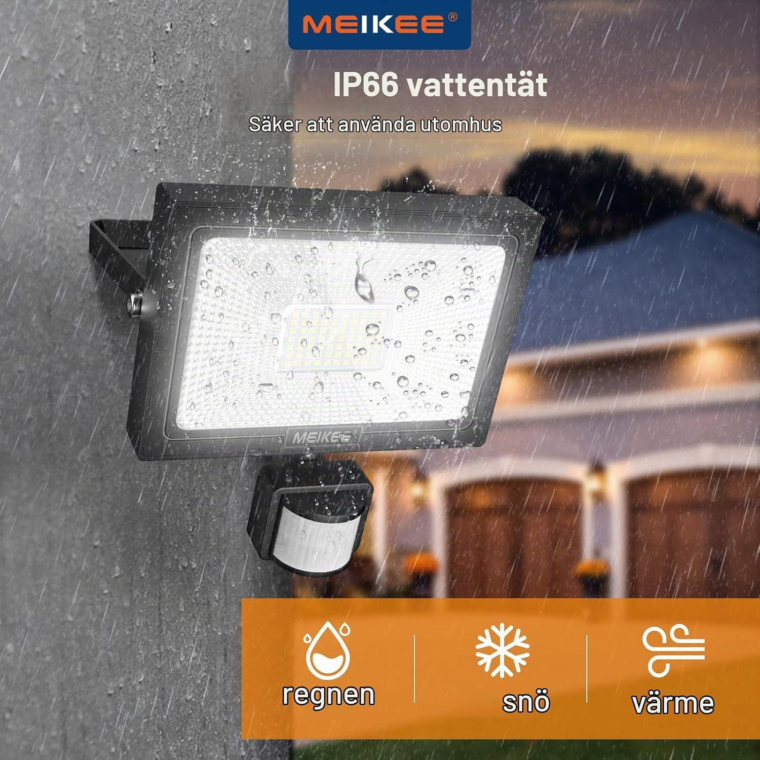 Detalle de MEIKEE FLB080 LED-strålkastare 80 W med rörelsesensor, 7 520 lm, IP66