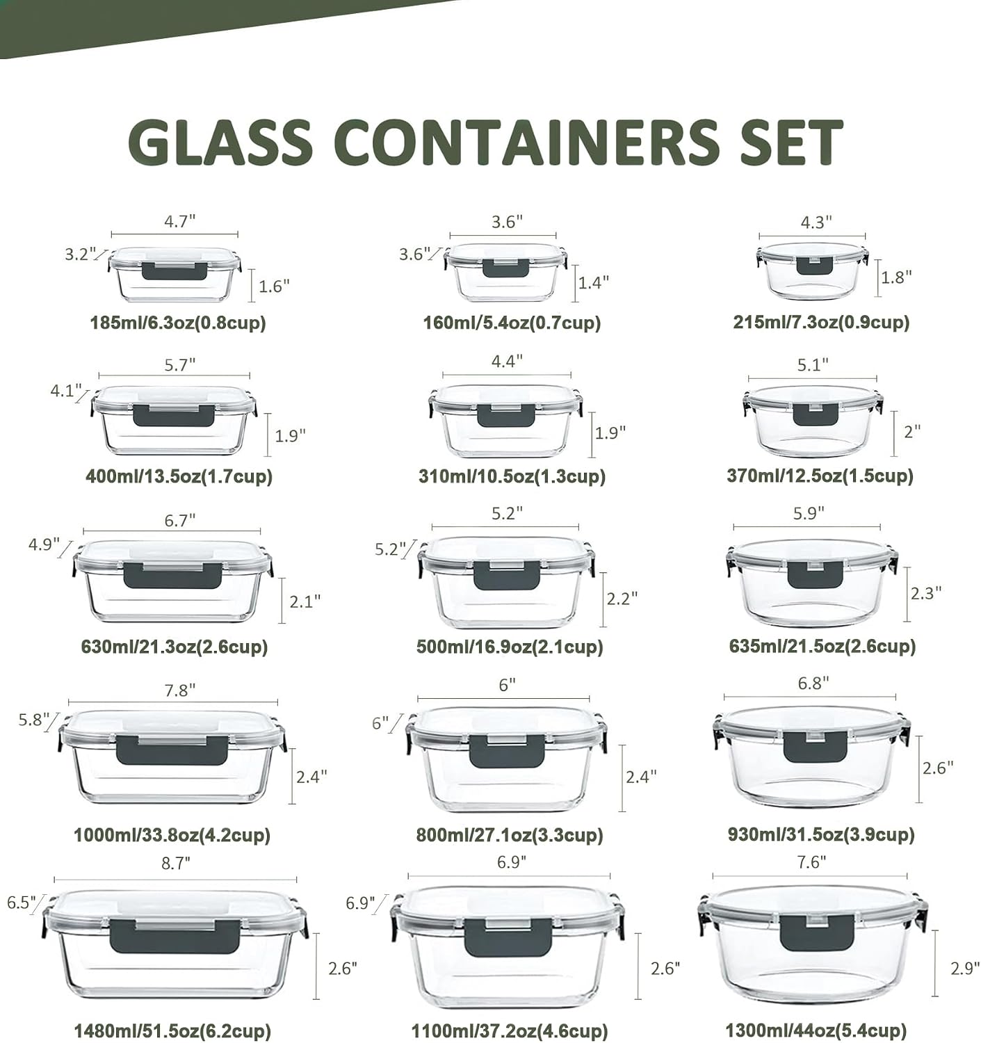 Detalle 2 de KOMUEE 30-Piece Glass Food Containers 🍱