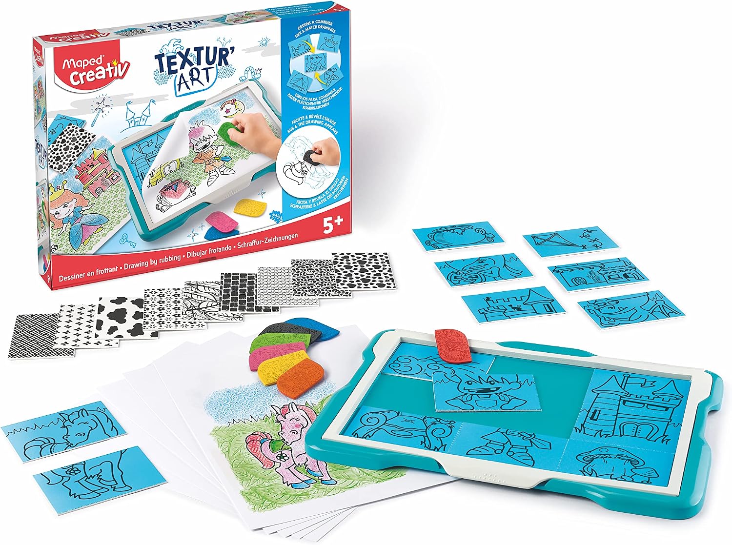 Detalle de Maped Creativ texturkit för teckning med ritbord, mallar och vaxfärger