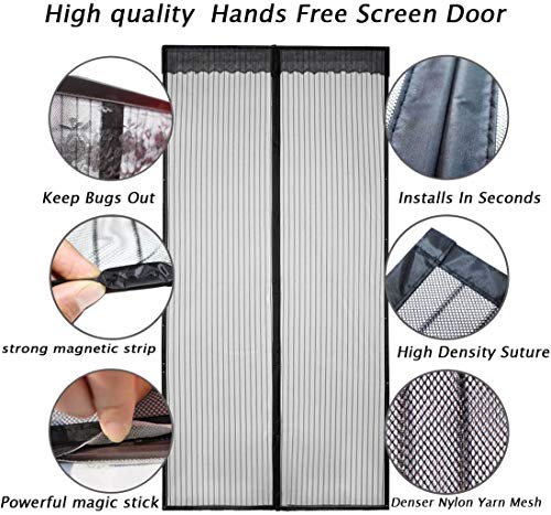 Detalle de YRH Magnetic Fly Screen Door (90x210cm, Black) – Hands-free, Tool-free, Durable Mesh