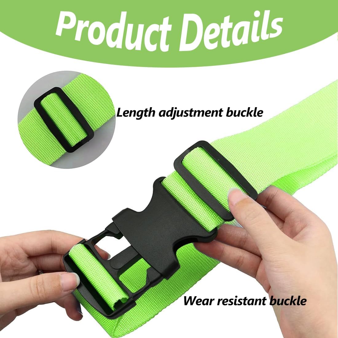 Detalle de Luggage Straps - Adjustable, Thickened Packing Belts for Secure Travel (Green, 2–4 Pieces)