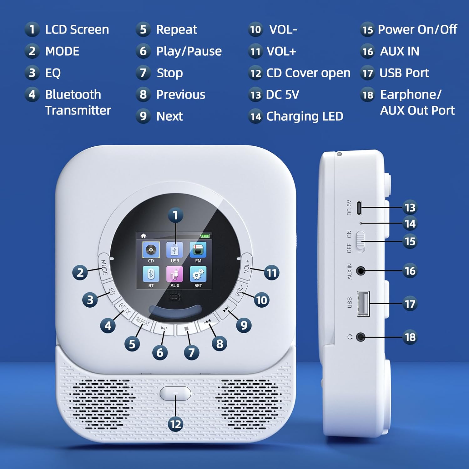 Thumbnail 4 de Arafuna Lettore CD Portatile Bluetooth 32 GB