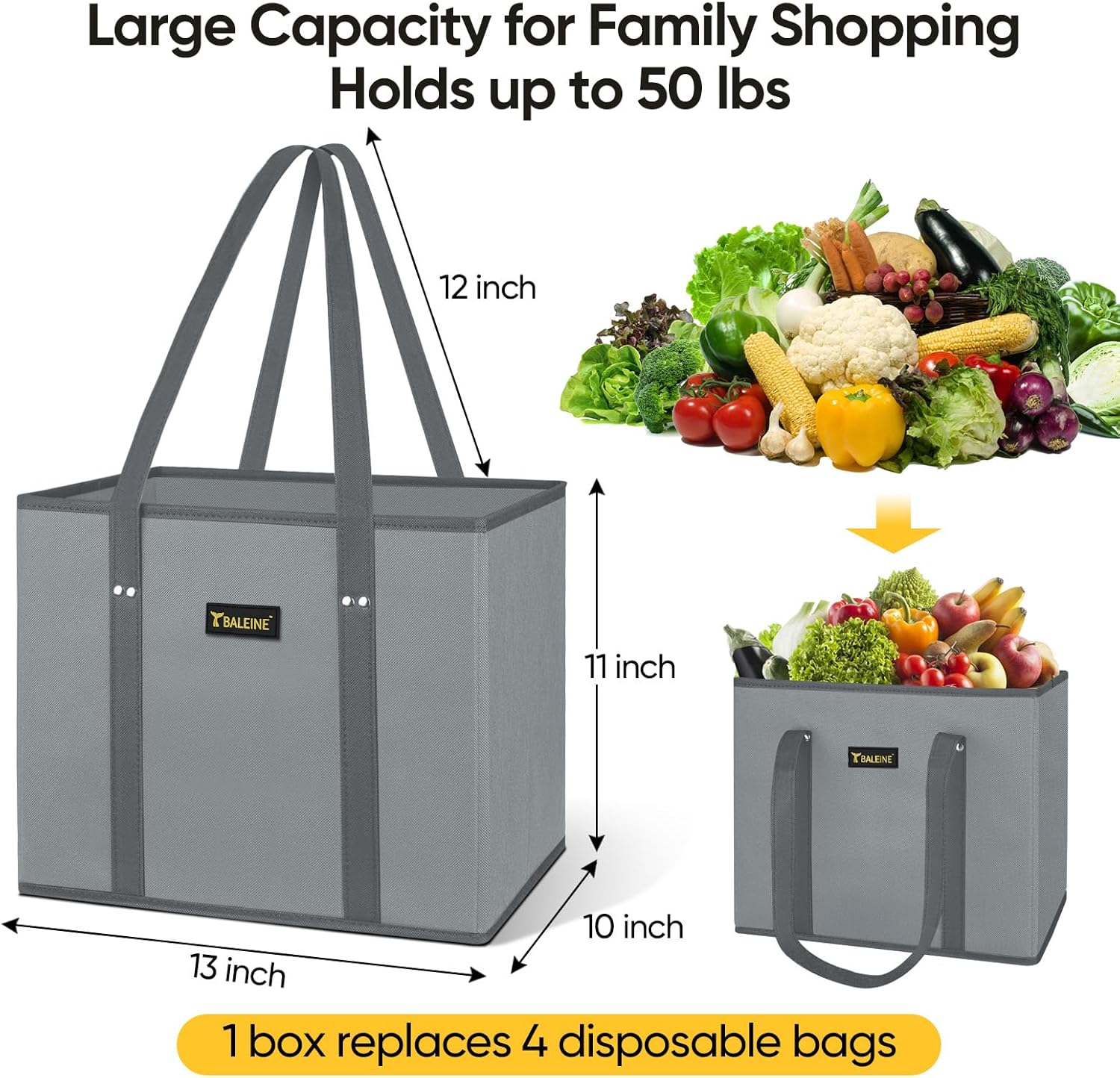 Thumbnail 2 de BALEINE 3Pk Reusable Grocery Bag, Foldable 🛍