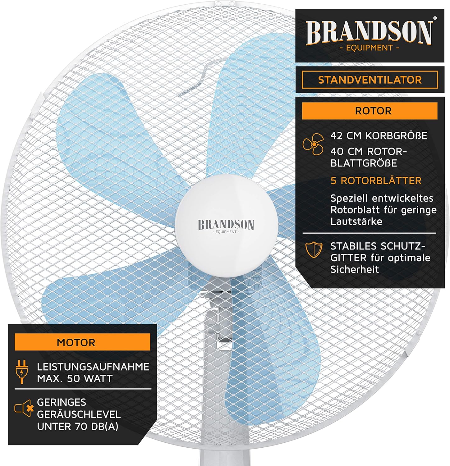 Thumbnail 3 de Brandson Standventilator 40 cm • 50 W – höhenverstellbar, Neigungswinkel 30°, 3 Geschwindigkeiten, 80° Oszillation