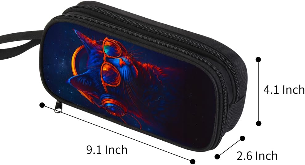 Detalle 2 de HiMagics Cute Cat Pencil Pouch, Double-Layer Organizer with Mesh Pockets