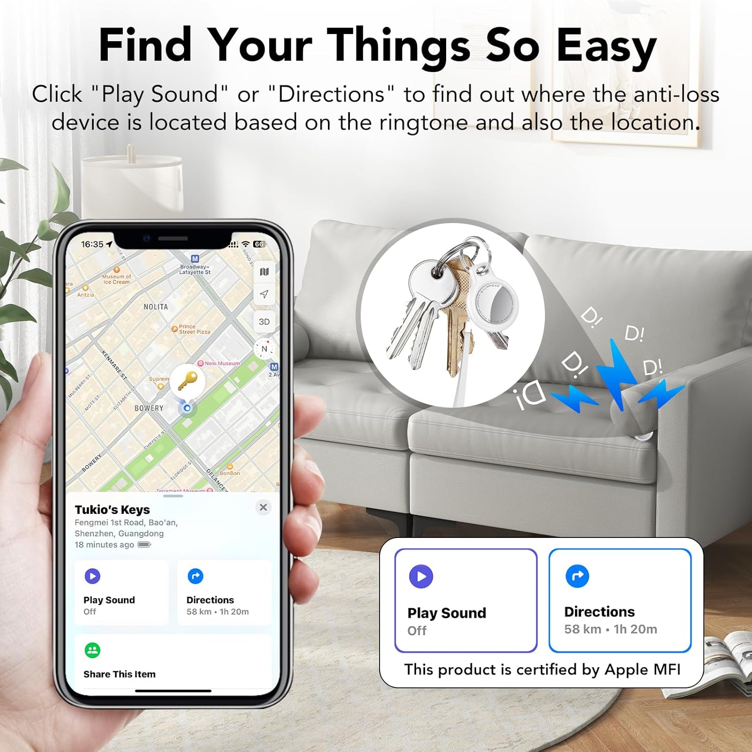 Thumbnail 6 de Tukio Smart Air Tags Traceur Bluetooth — Lot de 4, compatible avec l’app Find My (iOS uniquement)