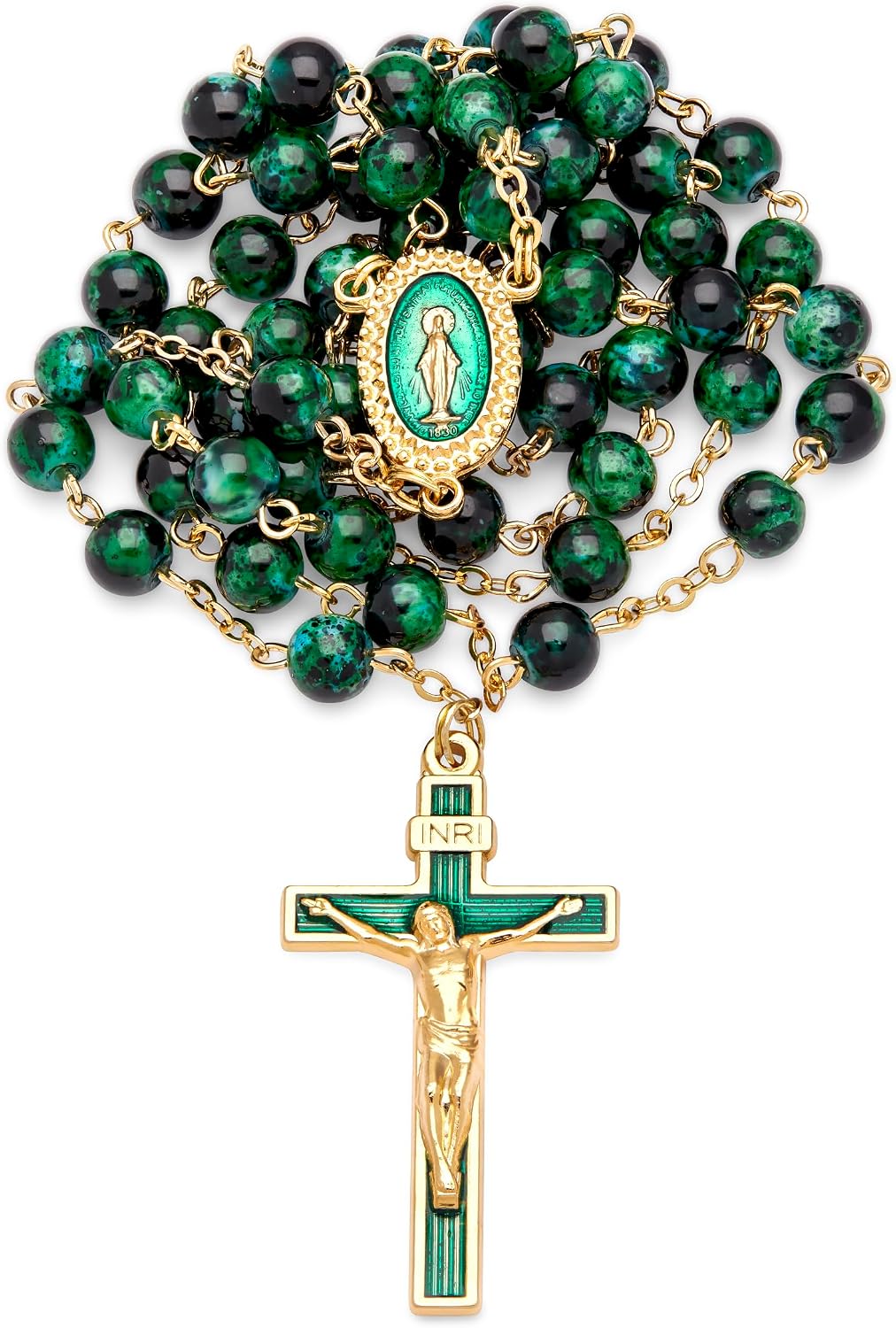 Thumbnail 6 de Mondo Cattolico Rosario della Vergine Miracolosa con Vetro Variegato e Catena in Ottone Dorato
