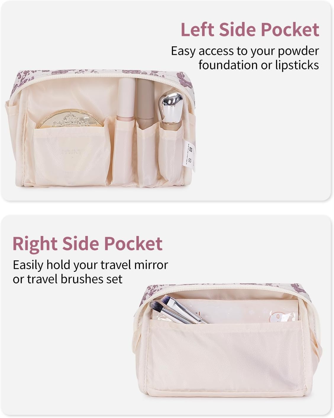 Thumbnail 3 de Narwey Small Makeup Bag for Purse Travel (17 x 8 x 12 cm, Dusty Pink Flower)