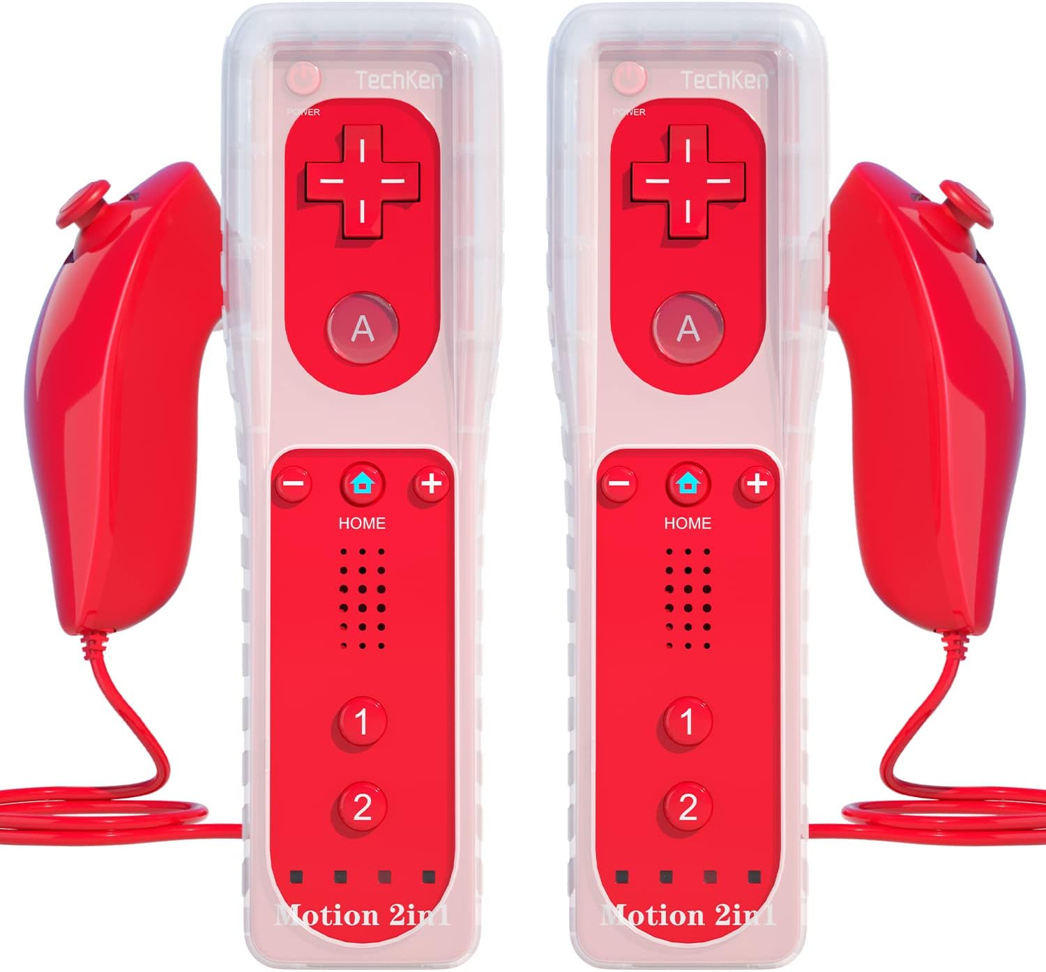 Detalle 2 de TechKen 2 Sets Remote Controller for Wii with Built-in Motion Plus and Nunchuck (White)