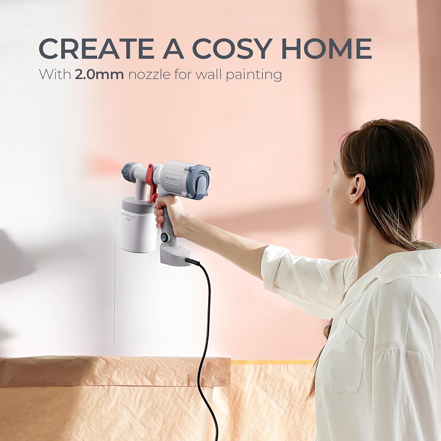 Thumbnail 5 de Tilswall Paint Sprayer: Ultra-Light HVLP with 2 Nozzles and 3 Patterns for DIY Projects