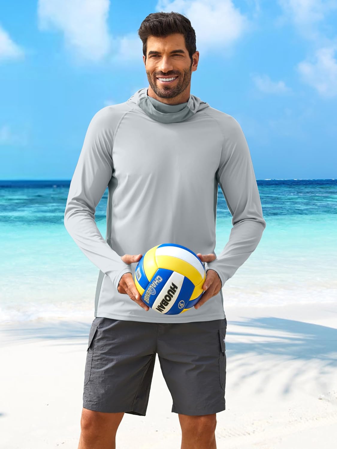 Detalle 2 de PINSPARK Men’s Sun Protection Hoodie with Mask UPF 50+ Long Sleeve Shirt for Fishing, Hiking & Outdoor Wear