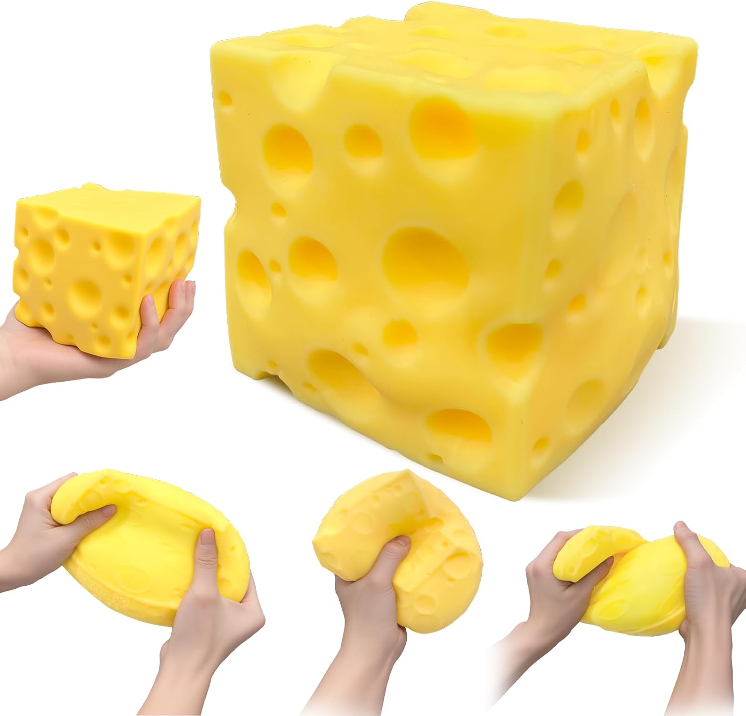 Detalle de IKKAB Big Cheese Squishy Stress Ball, 3.9-Inch BPA-Free TPR, Slow Rebound