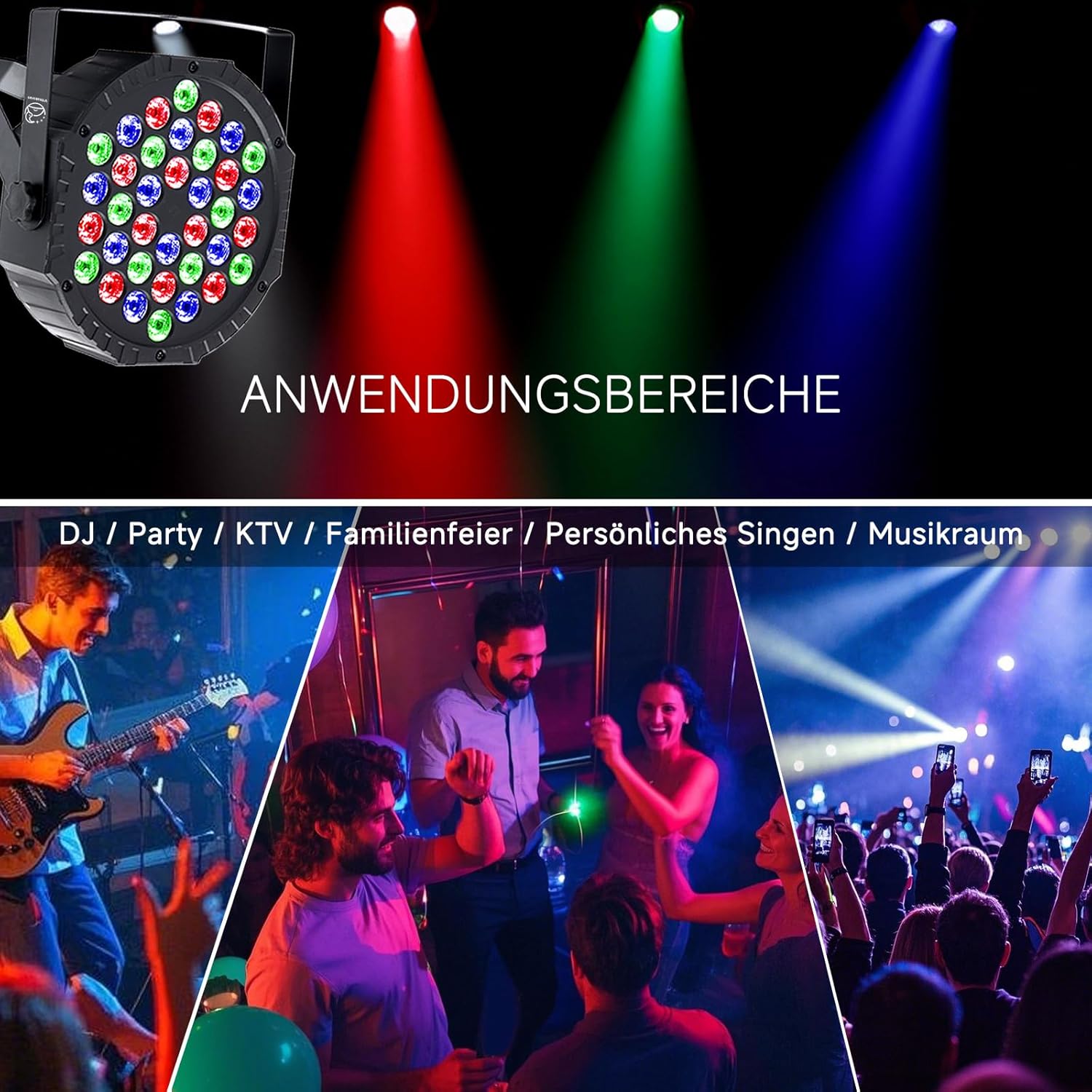 Detalle de VYmaksran LED Par Strahler 36 LED RGB – 4er Set mit DMX512, Fernbedienung und Soundaktivierung