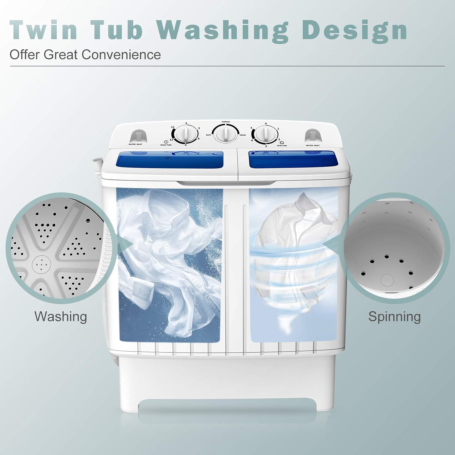 Detalle 2 de COSTWAY 24961-CYPE Portable Twin-Tub Washing Machine, 12-lb Washer, 8-lb Spinner