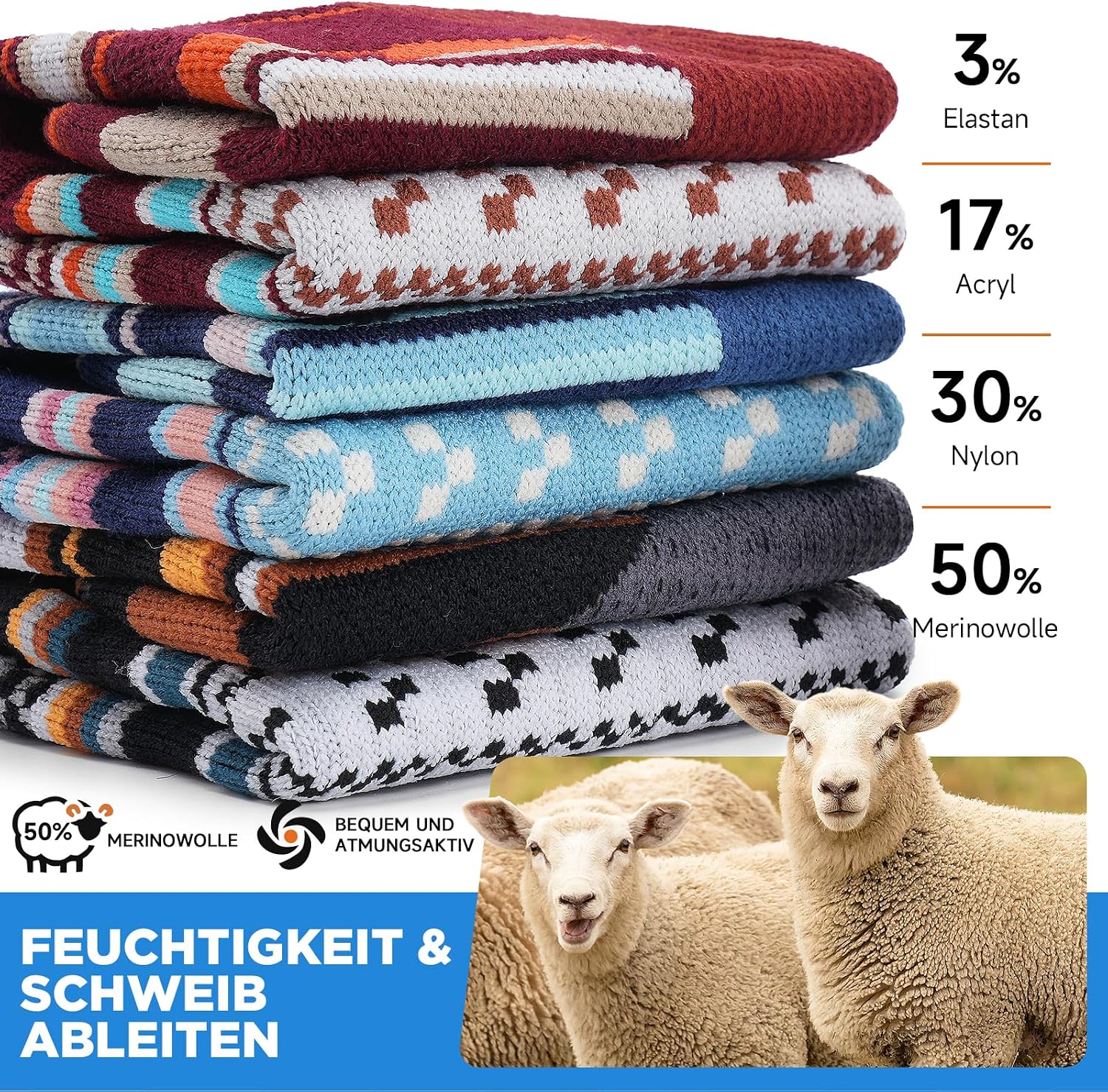 Thumbnail 1 de PULIOU Merino Wandersocken (3 Paar) – atmungsaktive Outdoor-Trekkingsocken mit Polsterung