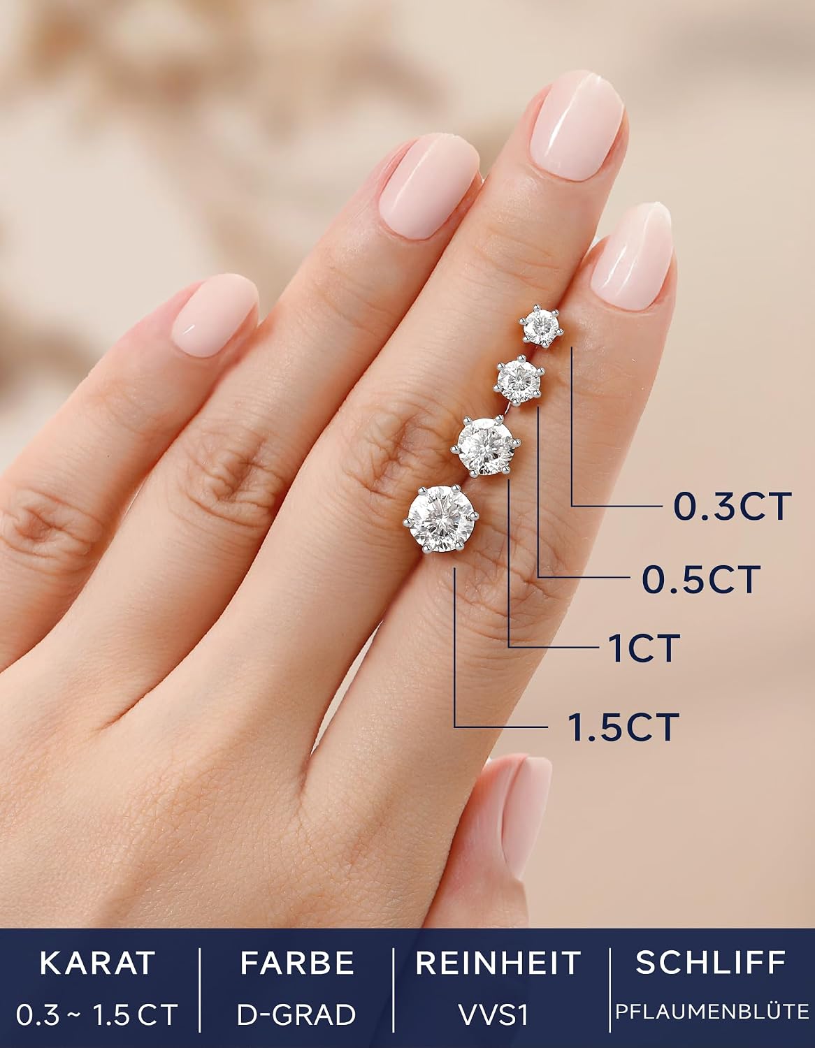 Thumbnail 6 de MomentWish Moissanite Ohrringe aus 925 Silber mit 1–4 Karat Ohrsteckern (5 mm) – hypoallergen