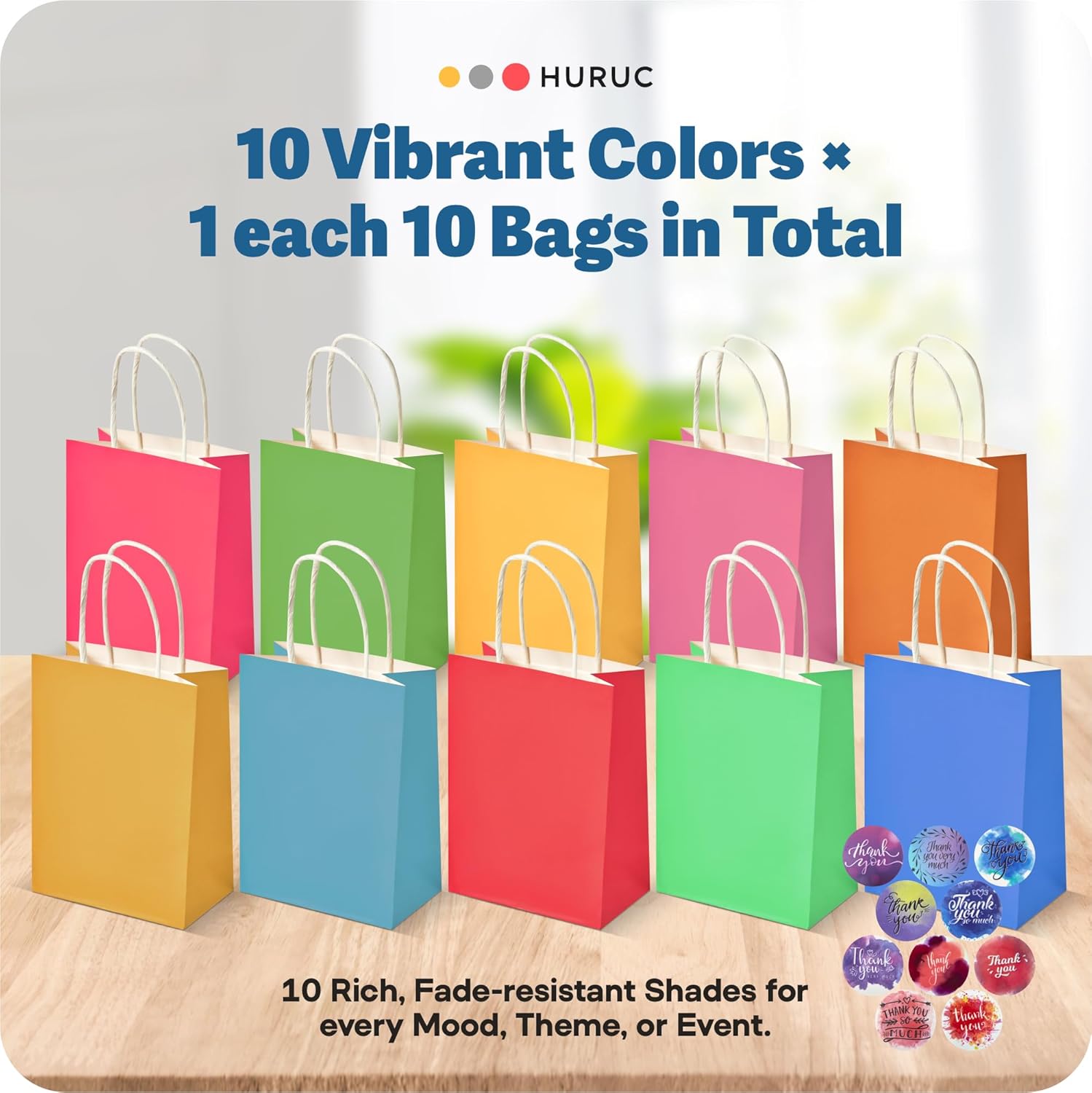 Detalle de HURUC 30 PCS Colourful Paper Party Bags with Handles 120 GSM – Rainbow Kraft Bags (15×8×21 cm)