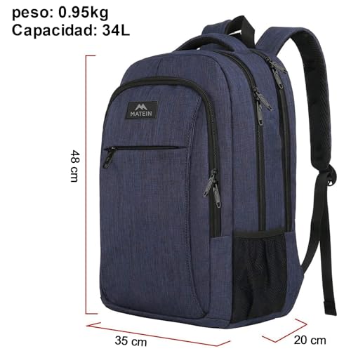 Detalle de MATEIN Mochila Portátil 17 Pulgadas – Antirrobo, Impermeable y Gran Capacidad para Trabajo, Viajes y Uso Diario