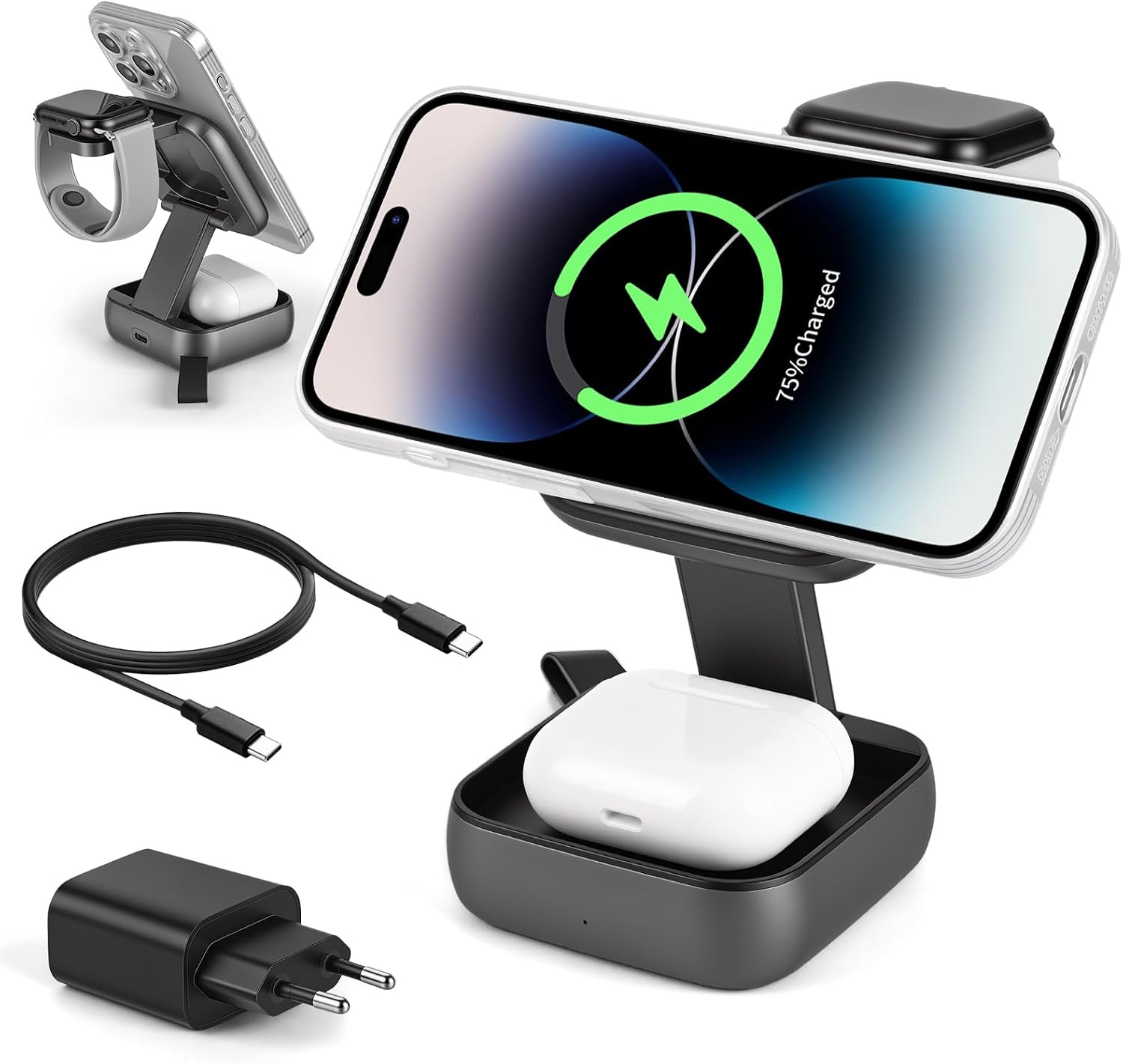 Detalle de Aolso 3-en-1 Station de Recharge Magnétique pour Apple – Charge rapide sans fil 15 W