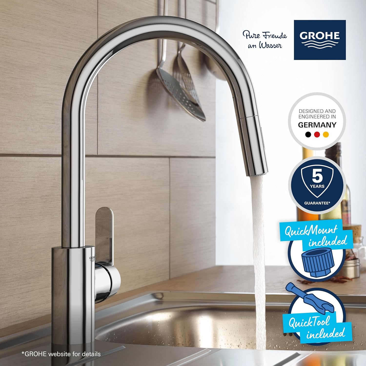 Thumbnail 1 de GROHE Get Kitchen Sink Pull-Out Mixer Tap (381mm, Chrome) with 2 Spray Options