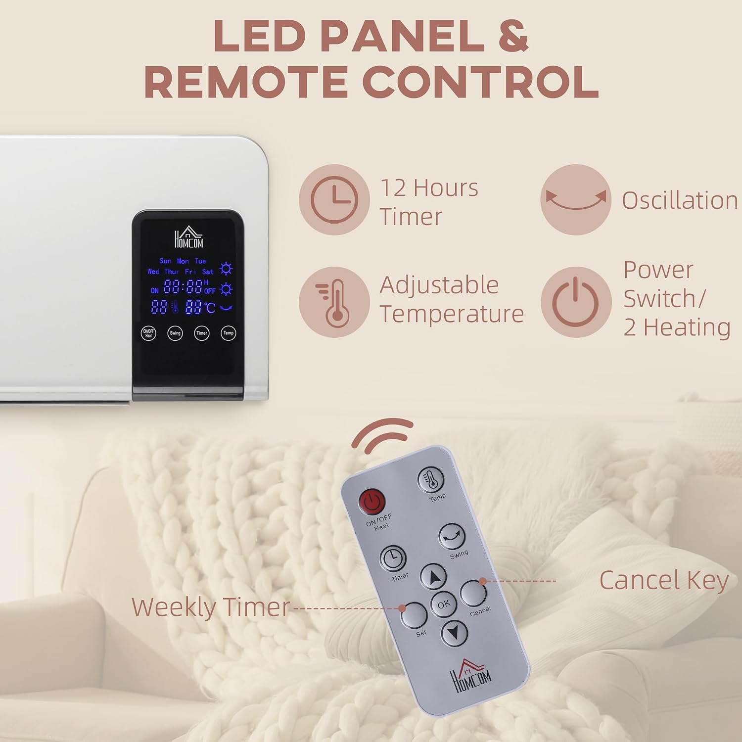 Detalle de HOMCOM 820-294V70WT Wall-Mounted Ceramic Heater, 2,000W, Remote Control