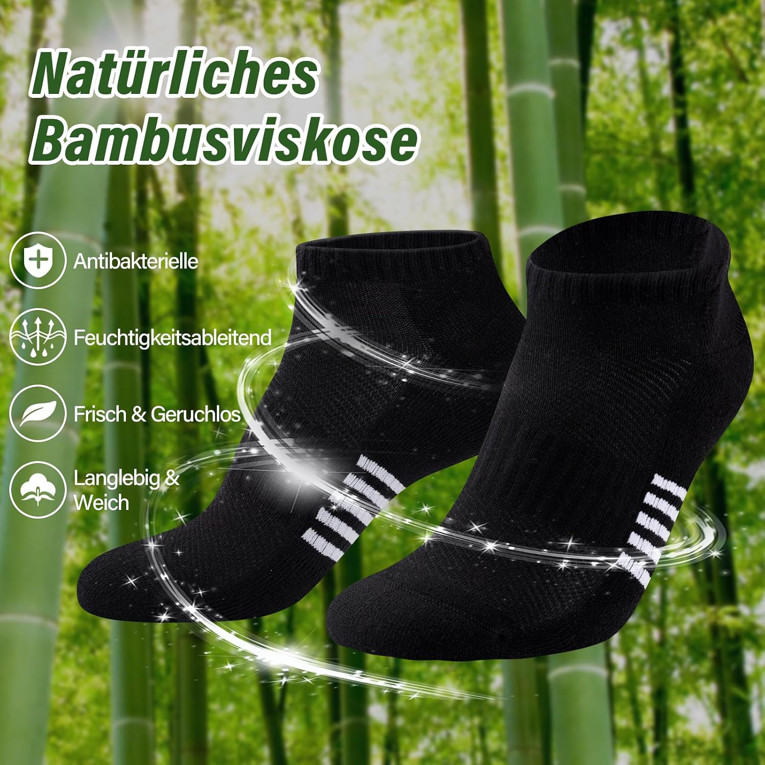 Detalle 2 de Effeet Bambus Sneaker Socken Damen – 6 oder 12 Paar, atmungsaktiv, gepolstert, kurze Laufsocken