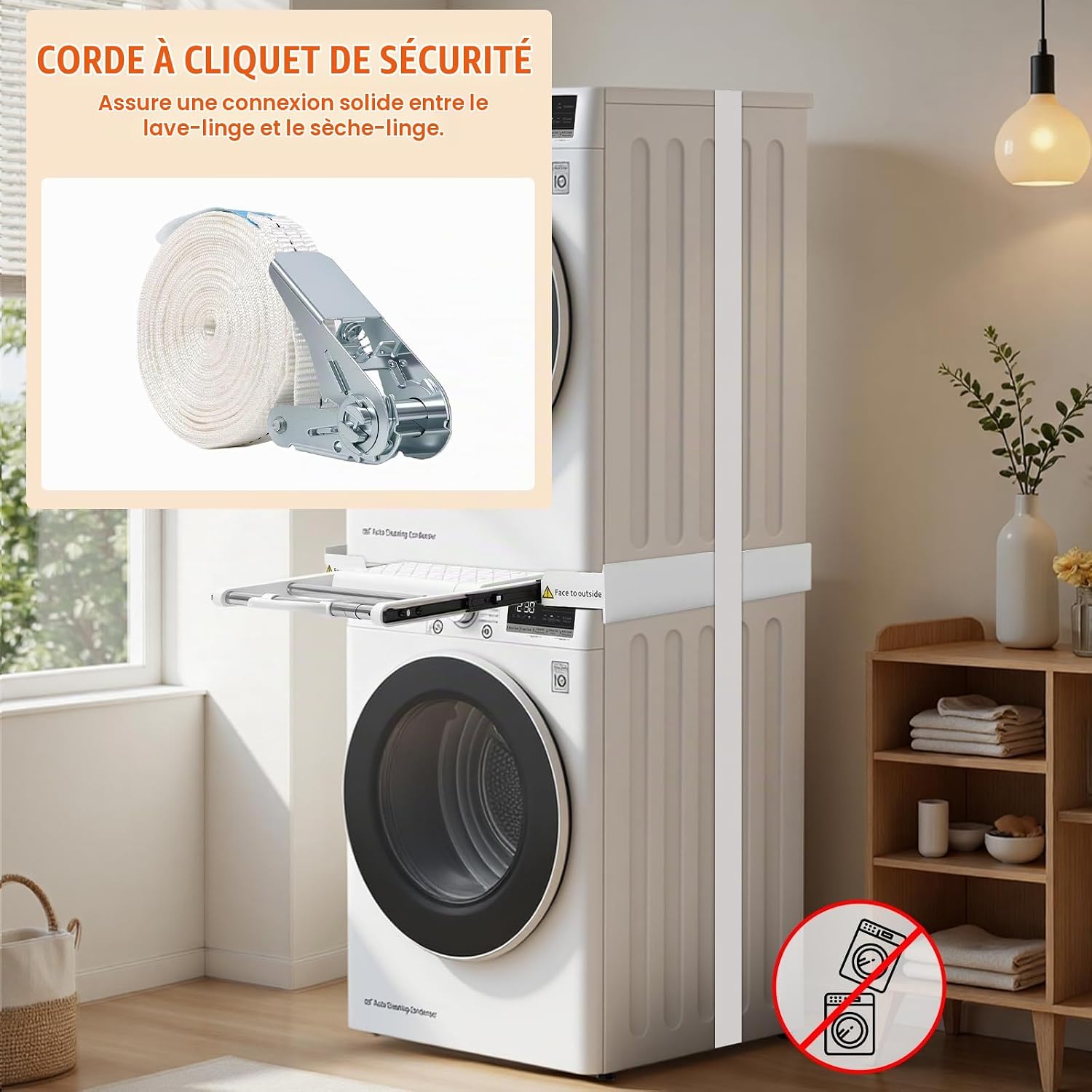 Detalle 2 de MISTRO Kit de Superposition Universel Réglable 42–73 cm avec Tablette et Barre Porte-serviettes – 12 kg