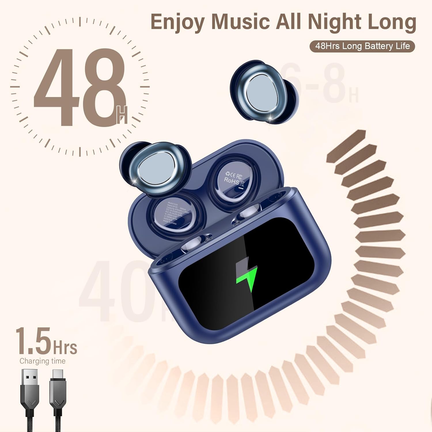 Thumbnail 6 de ZYHKON Sleep Earbuds Bluetooth 5.4 (Small Mini Design, Sleep Mode, Touch Charging Box) — Blue