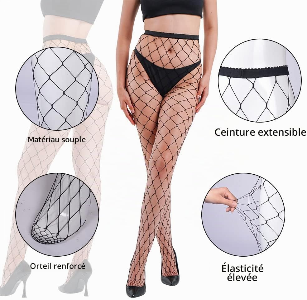 Detalle de AOMIG Collants Résille Femme: elastische netkousen met hoge taille