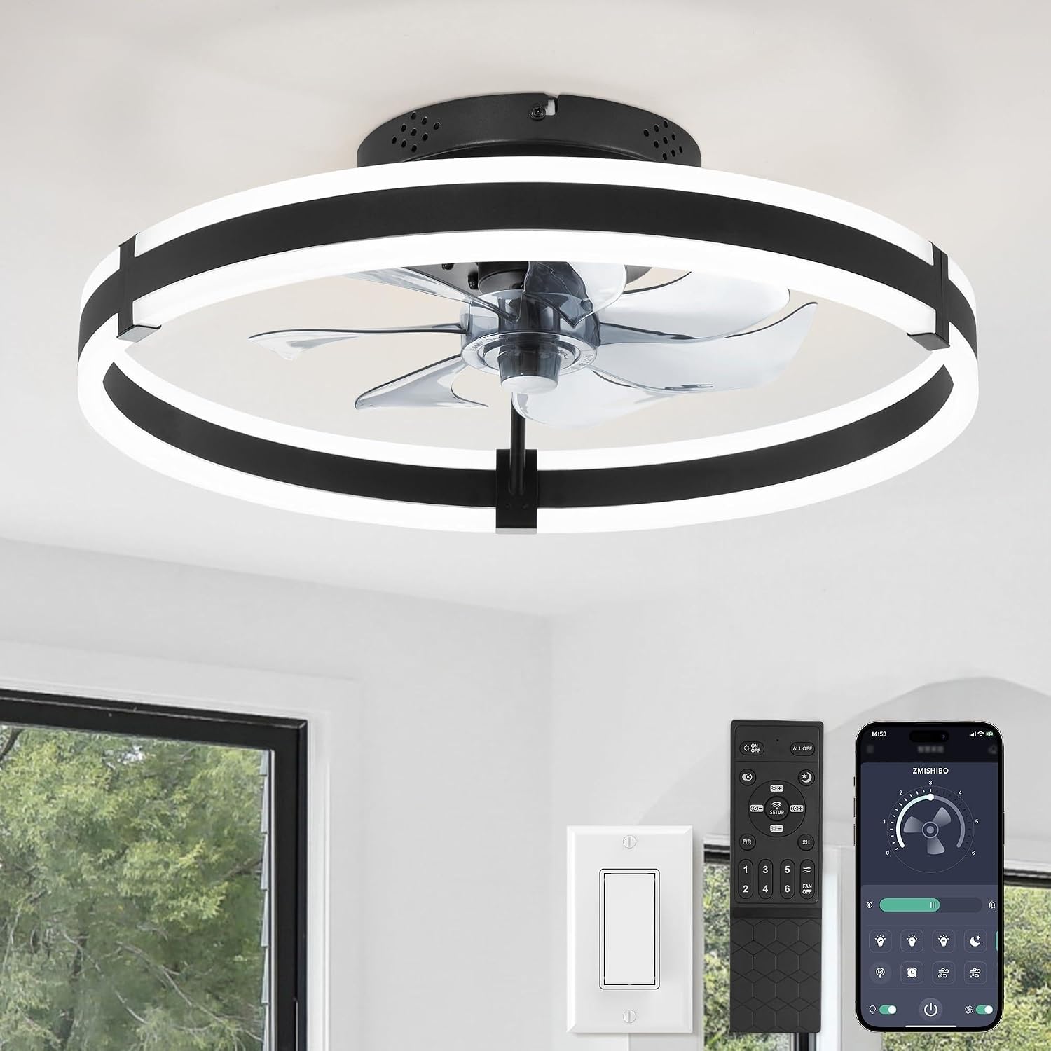 Detalle de ZMISHIBO 19.7" Low Profile Fandelier with Light 🌬