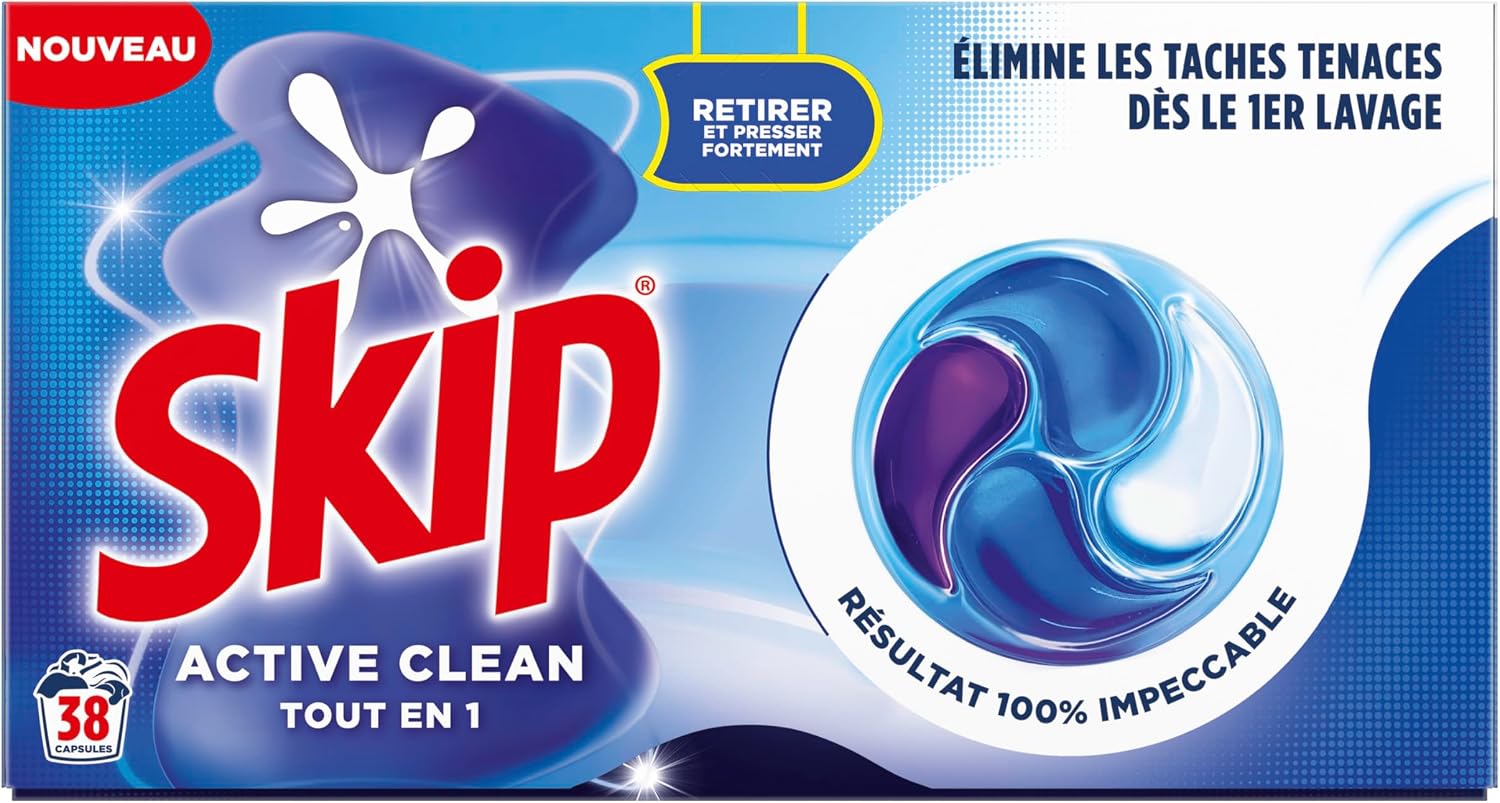 Detalle de Skip Capsule Lessive Tout en 1 Active Clean – Élimine les taches dès le premier lavage (38 lavages)