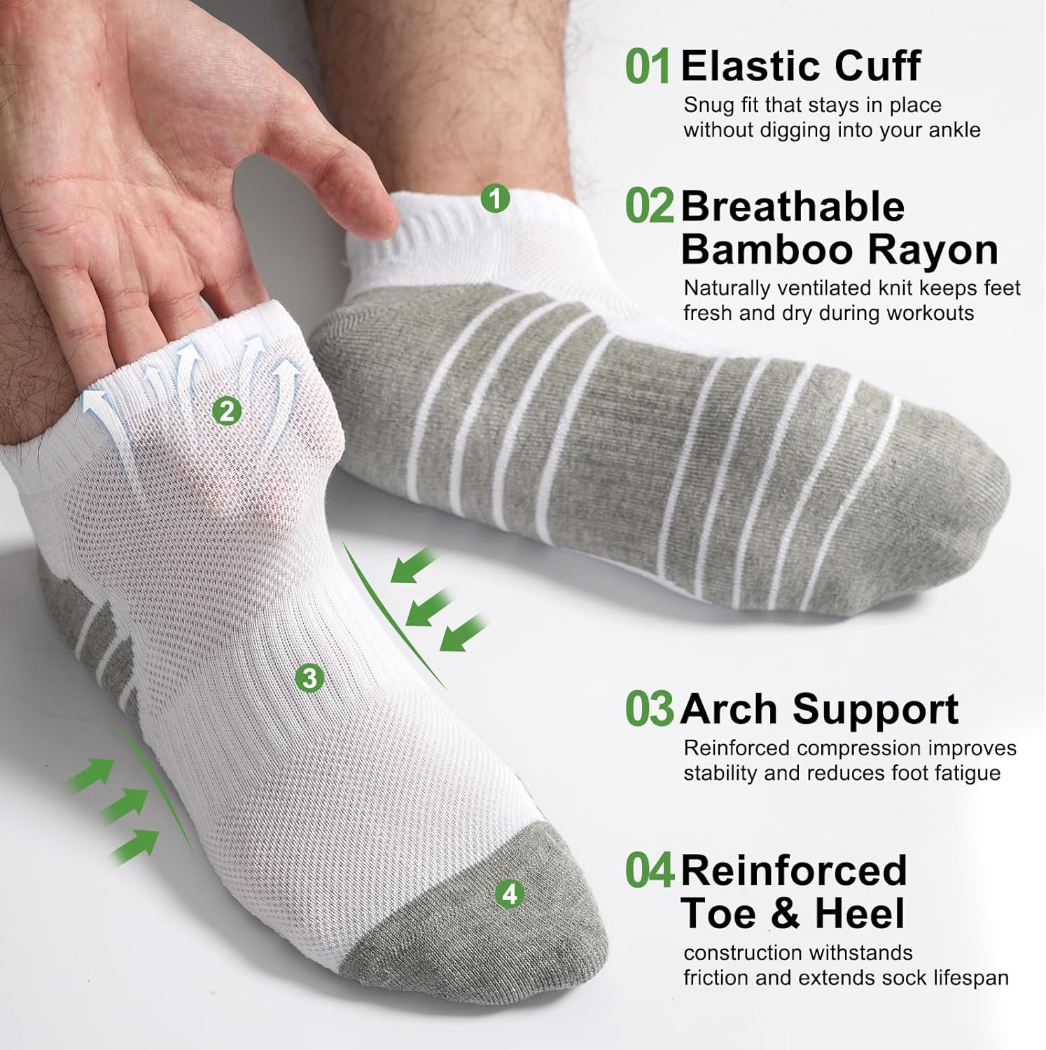 Thumbnail 2 de Blu Ninfee Bamboo Trainer Running Socks for Men (9-12 / 6-8) – Cushioned Ankle Sports Socks, Breathable, 6 Pairs