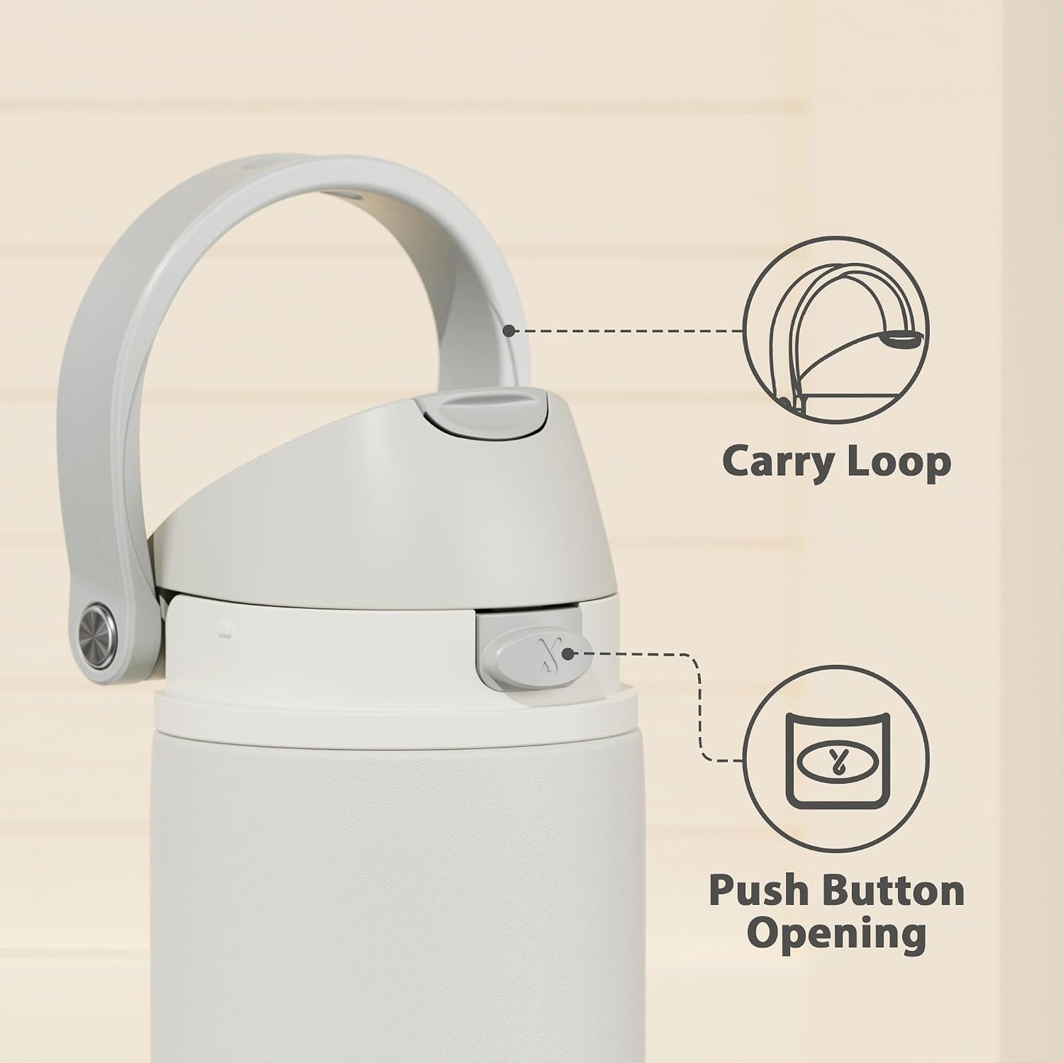 Detalle 1 de Meoky 24 oz Insulated Stainless Steel Water Bottle with 2-in-1 Lid, Ivory