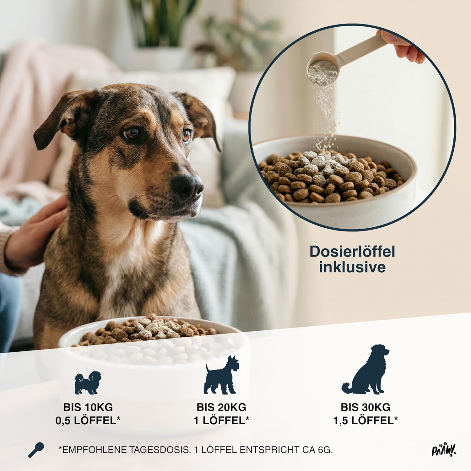 Detalle de paawy Dental Pulver für Hunde – 9-in-1 Wirkstoff-Komplex, Zahnsteinentferner & Mundgeruch-Futtertopping