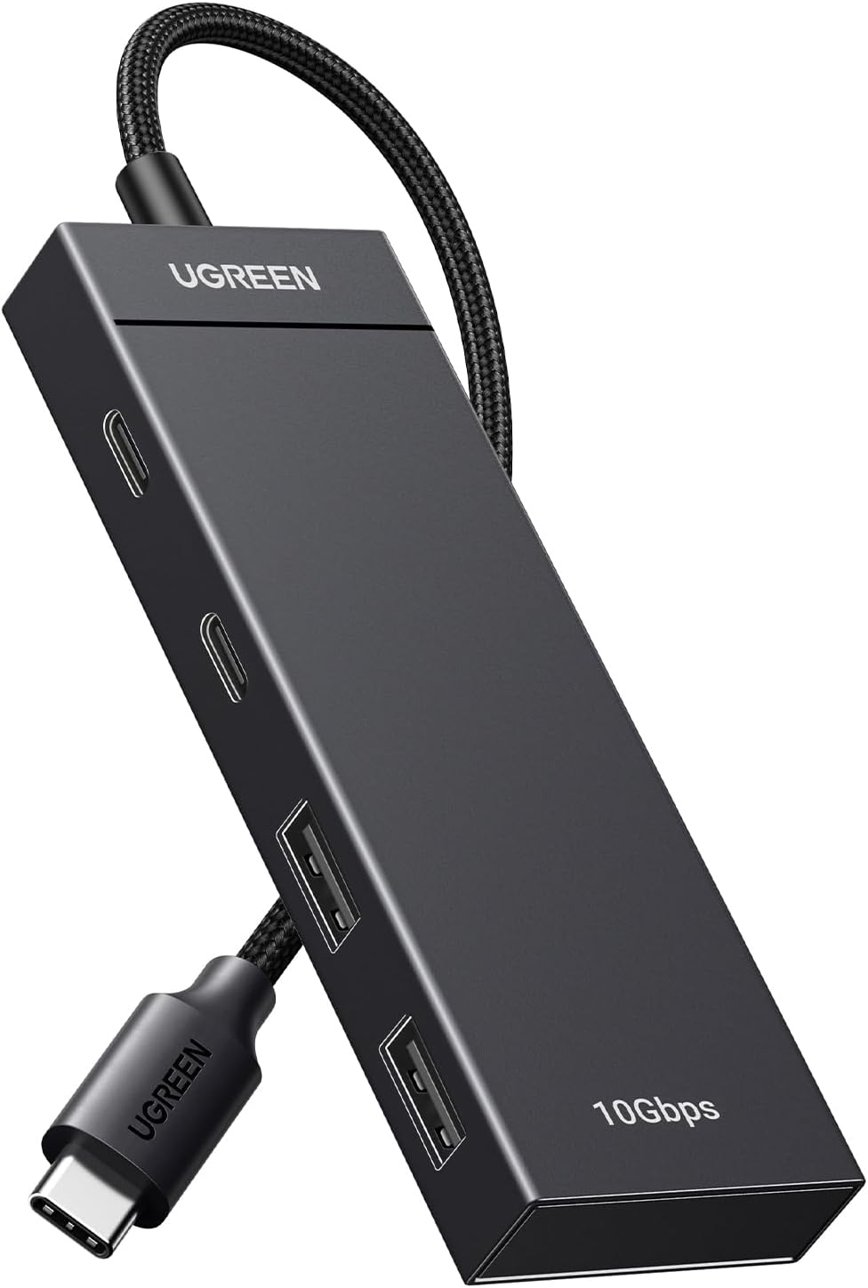 Detalle de UGREEN USB-C-hub 10 Gbps met 2 USB-C- en 2 USB-A-poorten