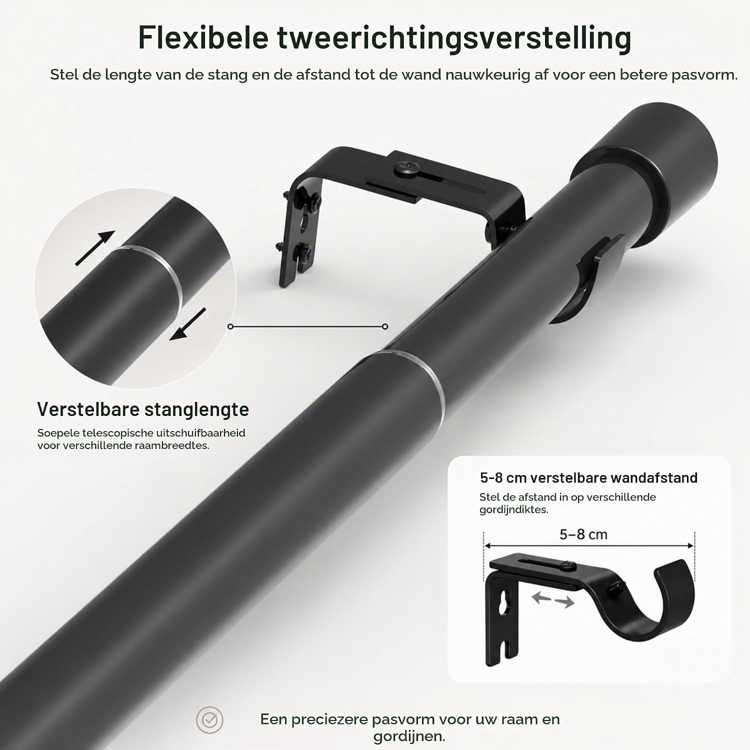 Detalle de Venwemong NO2-8084-11 gordijnroede 180-270 cm, wit staal, 25 mm