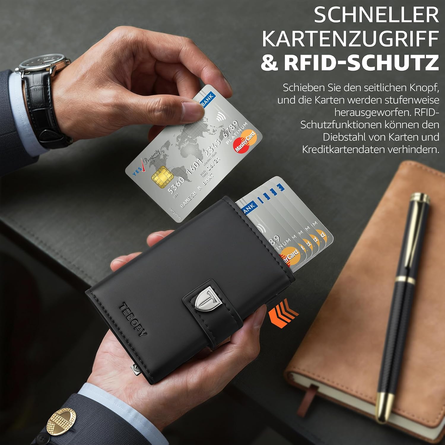 Detalle de Tebopy Geldbörse Herren – Slim Wallet mit RFID-Schutz, Münzfach und elegantem Business-Set