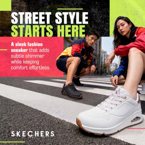 Thumbnail 2 de Skechers Donna Uno Shimmer Away Trainer - Bianco Durabuck e Rose Gold Duraleather/Mesh Tr 40 EU