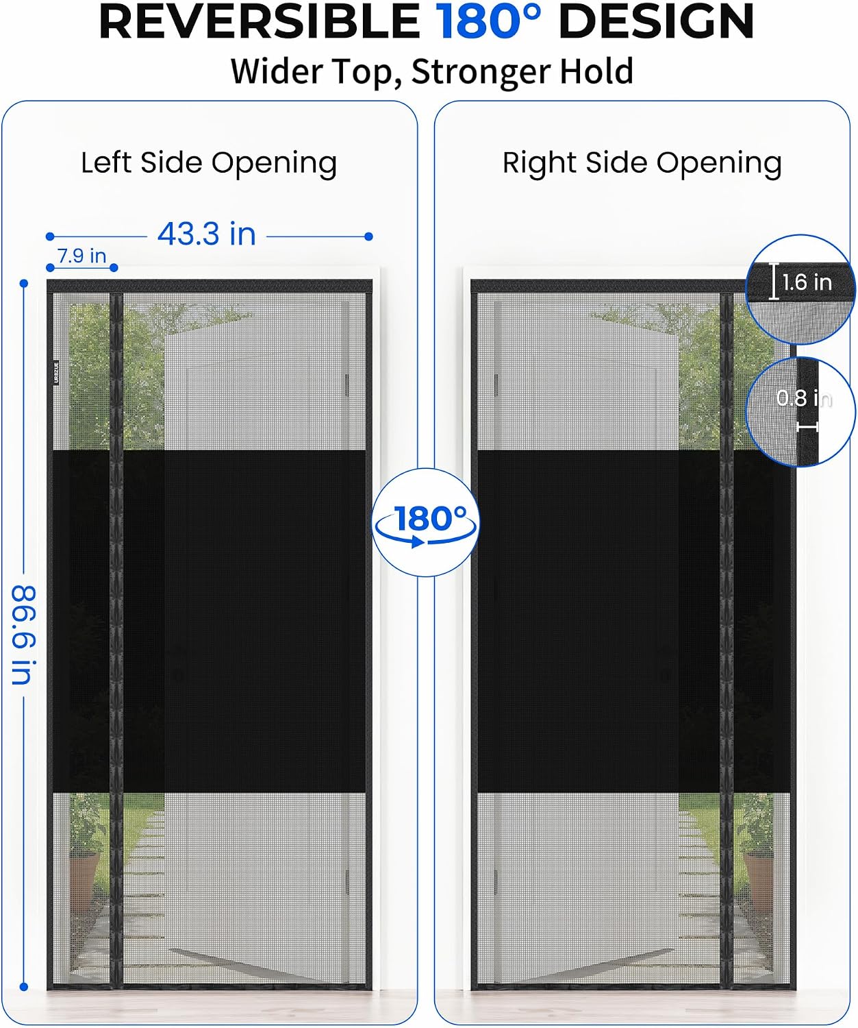 Detalle 2 de URBZUE Magnetic Fly Screen Door 110x220cm – Double-Opening, Privacy Screen with Strong Magnets