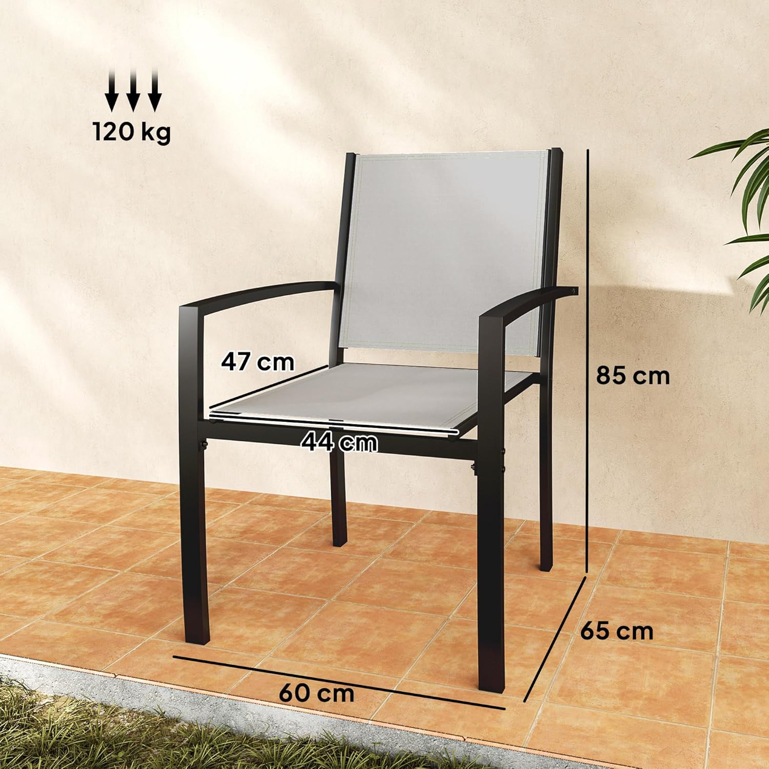 Thumbnail 2 de Outsunny Lot de 2 chaises de jardin empilables avec accoudoirs – cadre acier, gris clair
