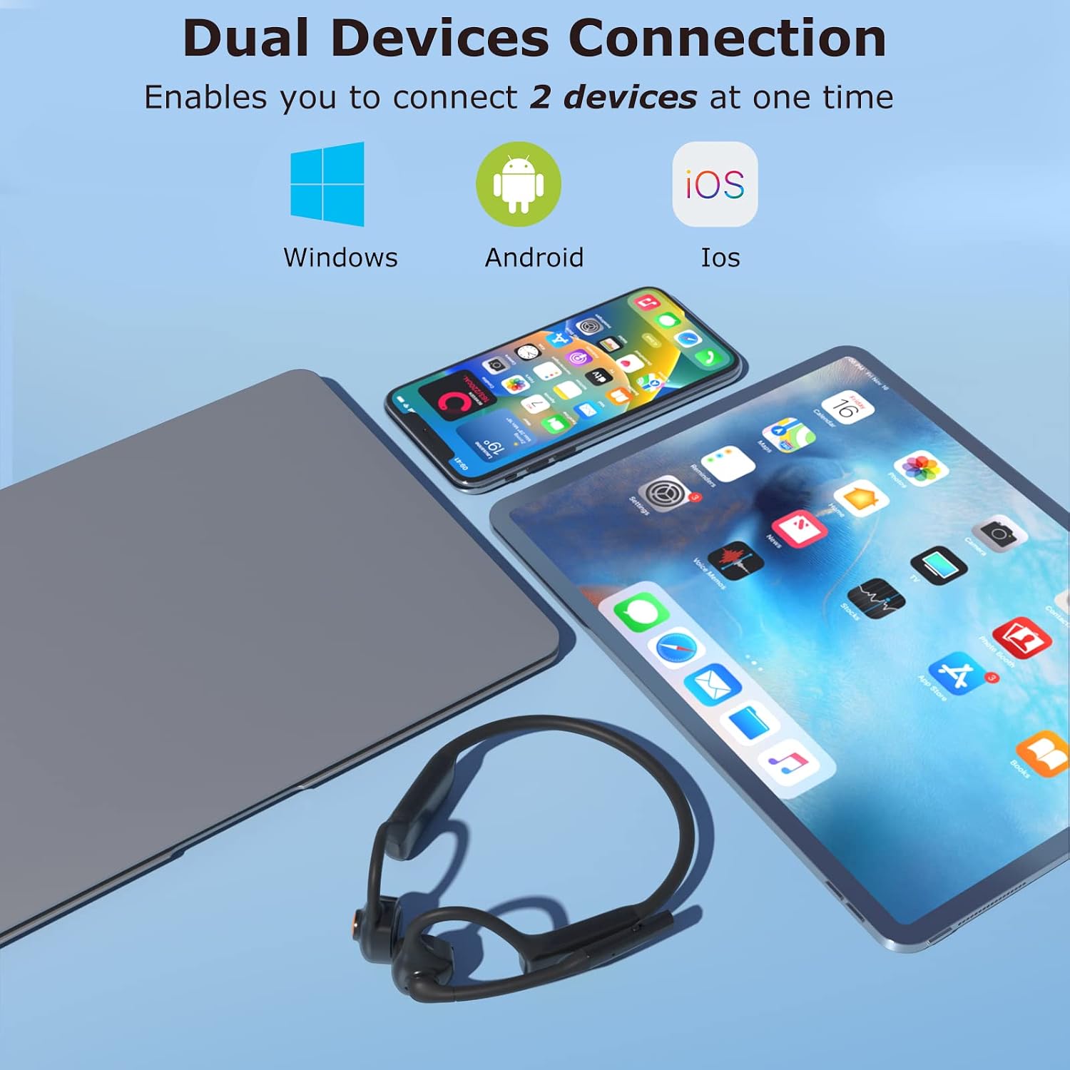 Detalle de MONODEAL Bluetooth Headset mit Mikrofon (Bluetooth 5.1, Open-Ear, Multipoint)