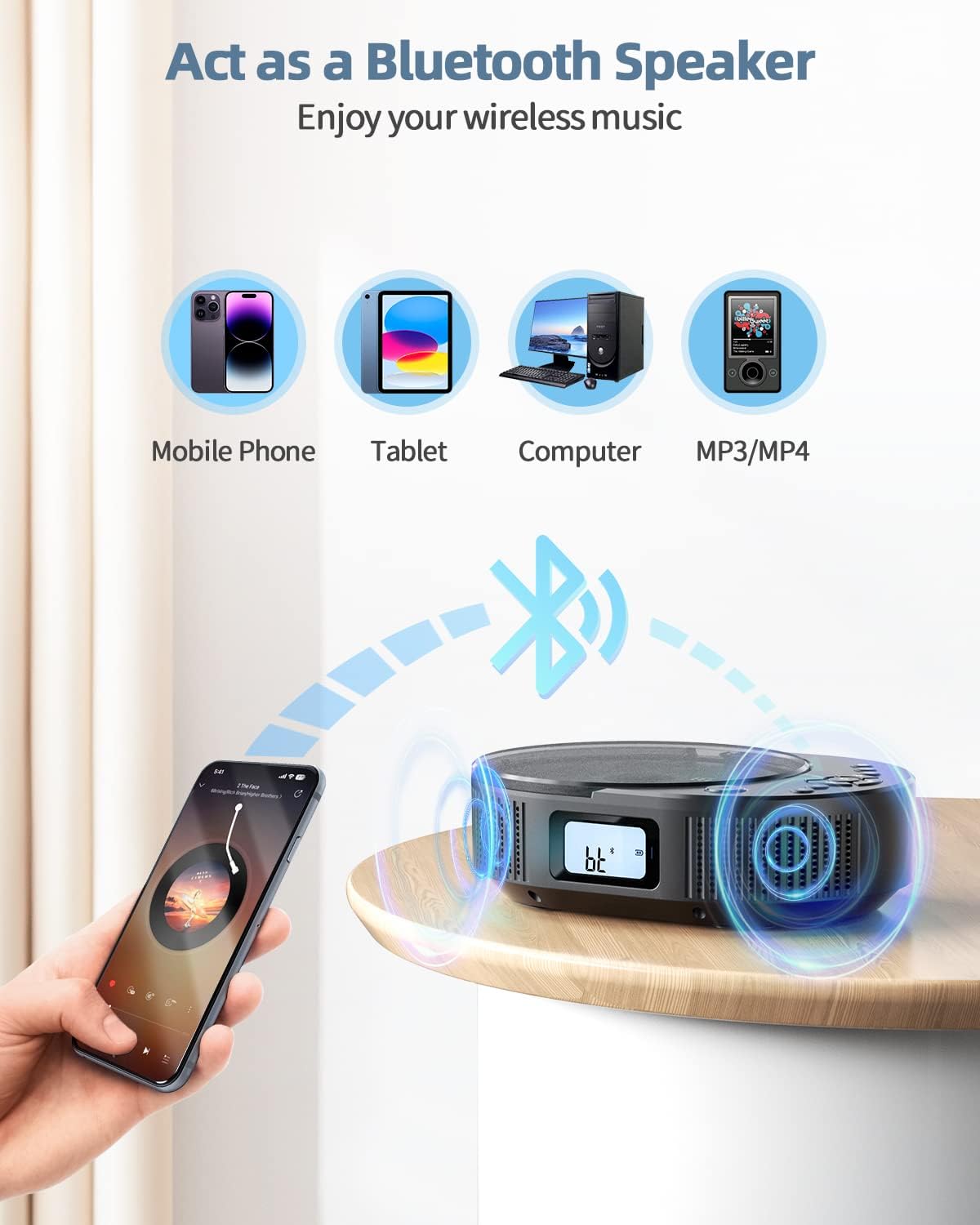 Thumbnail 5 de 2211B Portable CD Player with Bluetooth speaker