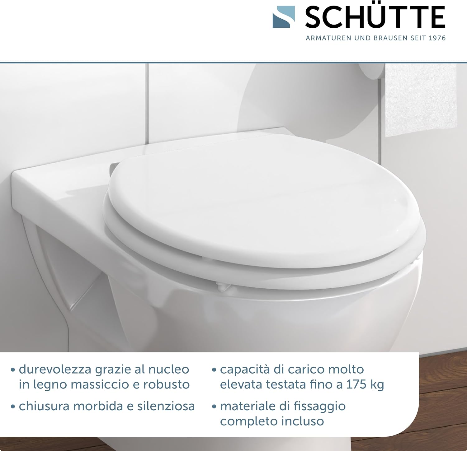 Detalle de Schütte 84100-A: Coperchio con anima in legno, chiusura morbida, bianco