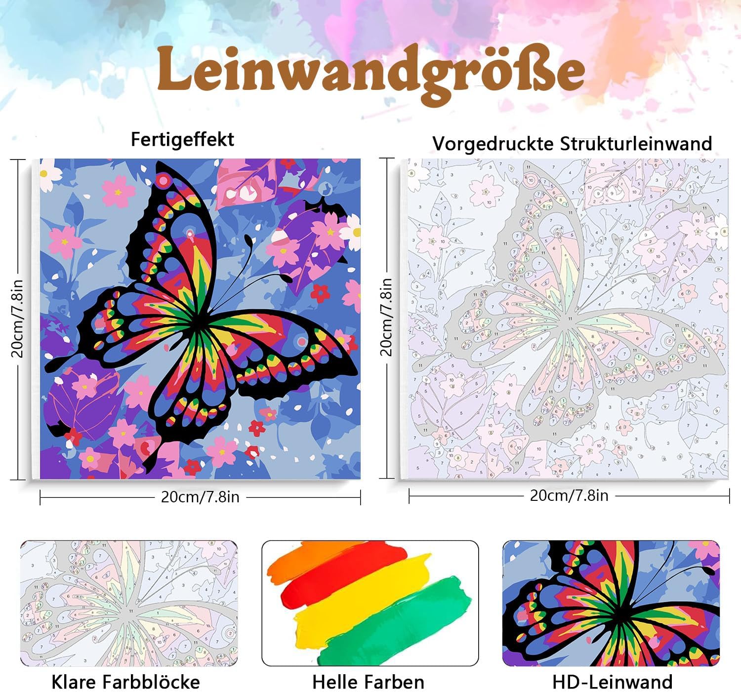 Detalle 2 de Gemartmall Malen nach Zahlen 20x20 cm Schmetterling