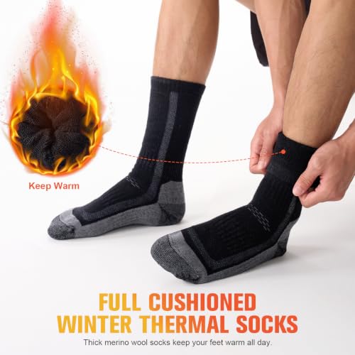 Detalle de Veximora Merino Wool Hiking Socks, Black 9–12, 3 Pairs, Cushioned & Thermal