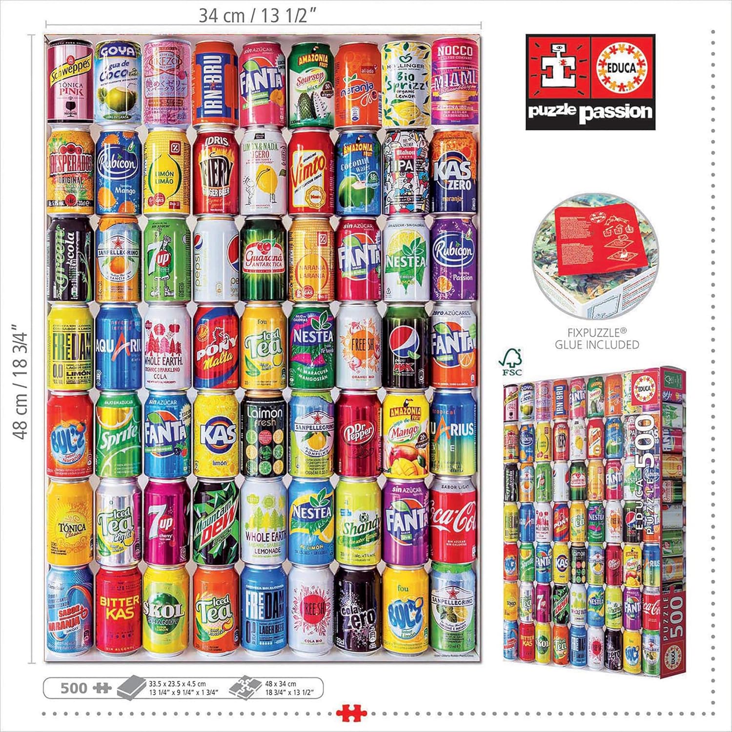 Thumbnail 2 de Educa 500-Teile-Puzzle „Getränkedosen“ – Motiv Limonaden, empfohlen ab 11 Jahren (18447)