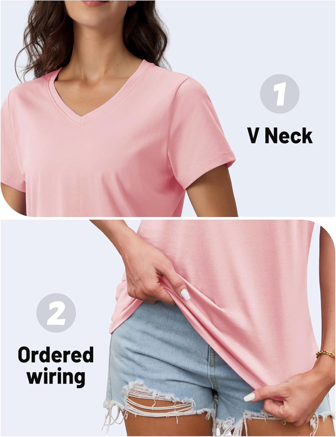Thumbnail 4 de TACVASEN Camiseta de mujer de algodón, manga corta, color rosa claro (TACVASEN) – Cuello en V y corte regular